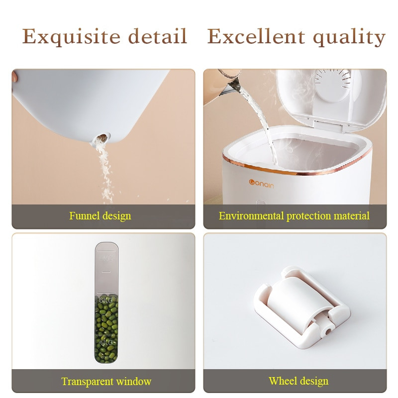 Recipient de depozitare pentru orez de 10 kg cu roată Dispenser ermetic de orez Container de depozitare din plastic pentru cereale în vrac pentru hrana pentru animale de companie