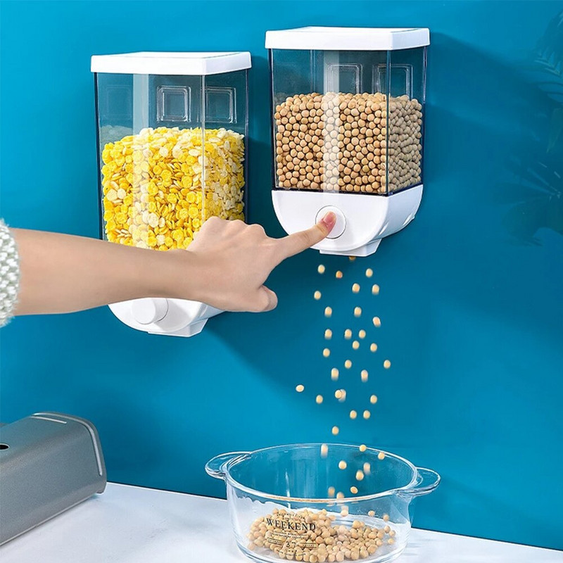 Dozator de cereale pentru presă montat pe perete Cutii de depozitare a cerealelor Organizator de containere pentru alimente uscate Cutie de depozitare pentru bucătărie Dozator de alimente