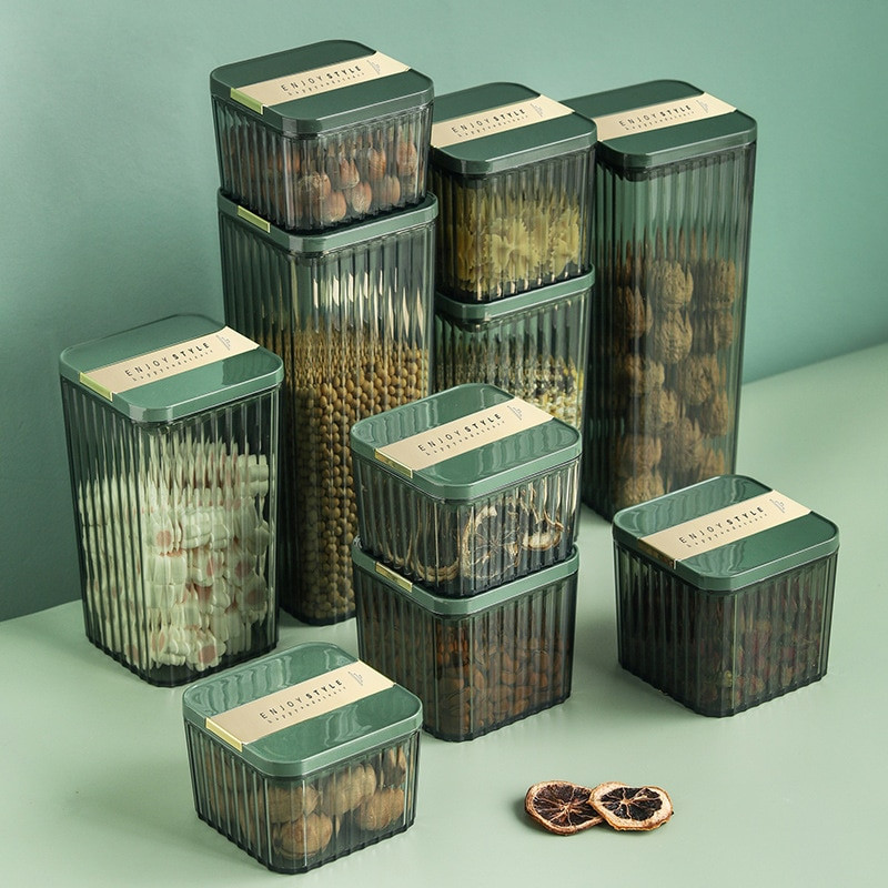 WBBOOMING Запечатан контейнер Зърнени култури Съхранение в кухнята Прозрачна пластмасова кутия за хранителен клас Закуски Сухи стоки Контейнер за съхранение на чай