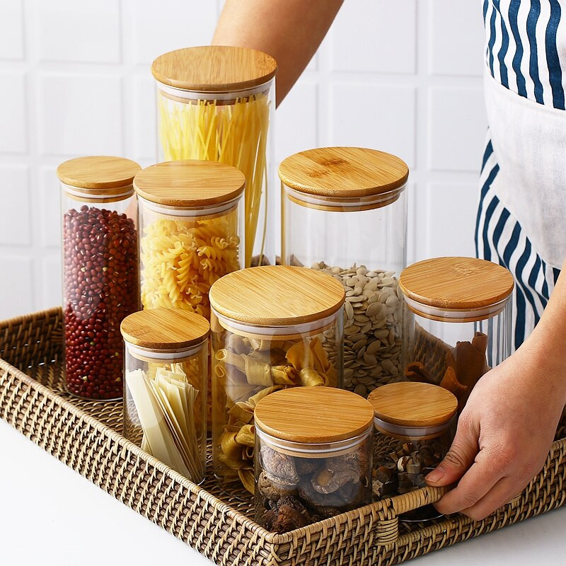 Sklenená priehľadná nádoba Mason Candy Jar na korenie Sklenené poháre s viečkami Pohár na sušienky Kuchynské poháre a viečka Malá veľkosť Veľkoobchod