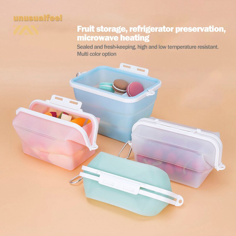 Szilikon frissentartó tasak Élelmiszer Frissen tartó doboz Hűtőszekrény Tárolás Lezárt frissentartó táska Mikrohullámú sütőben fűthető