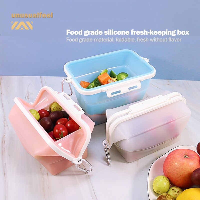Szilikon frissentartó tasak Élelmiszer Frissen tartó doboz Hűtőszekrény Tárolás Lezárt frissentartó táska Mikrohullámú sütőben fűthető