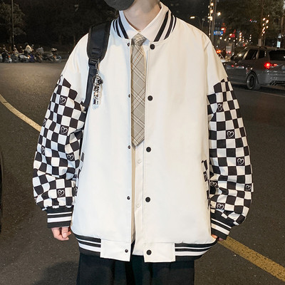 Jachetă bărbătească de primăvară-toamnă cu inscripție și aplicare