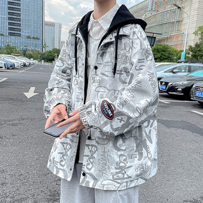 Jachetă bărbătească de primăvară-toamnă cu inscripție și aplicare