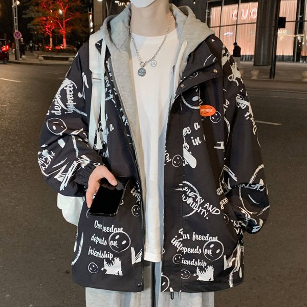 Jachetă bărbătească de primăvară-toamnă cu inscripție și aplicare