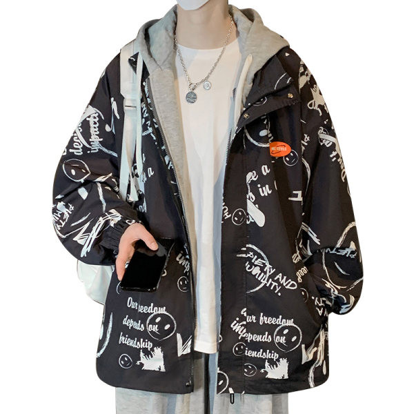 Jachetă bărbătească de primăvară-toamnă cu inscripție și aplicare