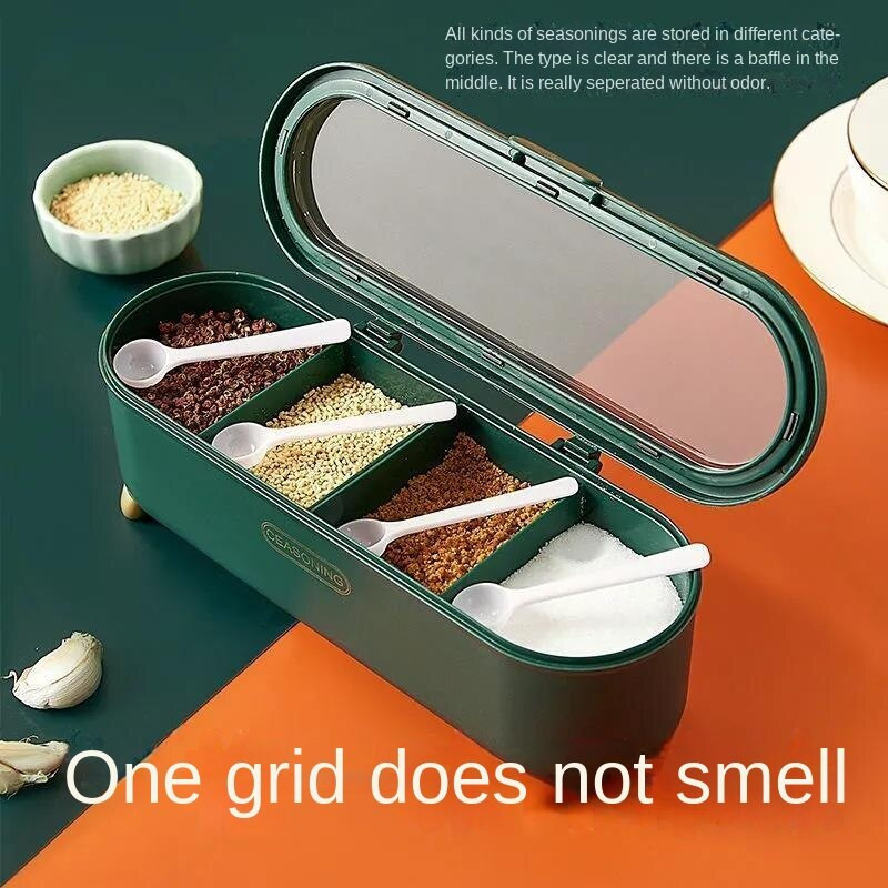 Кутия за подправки Домакинска интегрирана мулти-решетка за подправки Влагоустойчива лъжица за колан Многофункционално кухненско съхранение на подправки