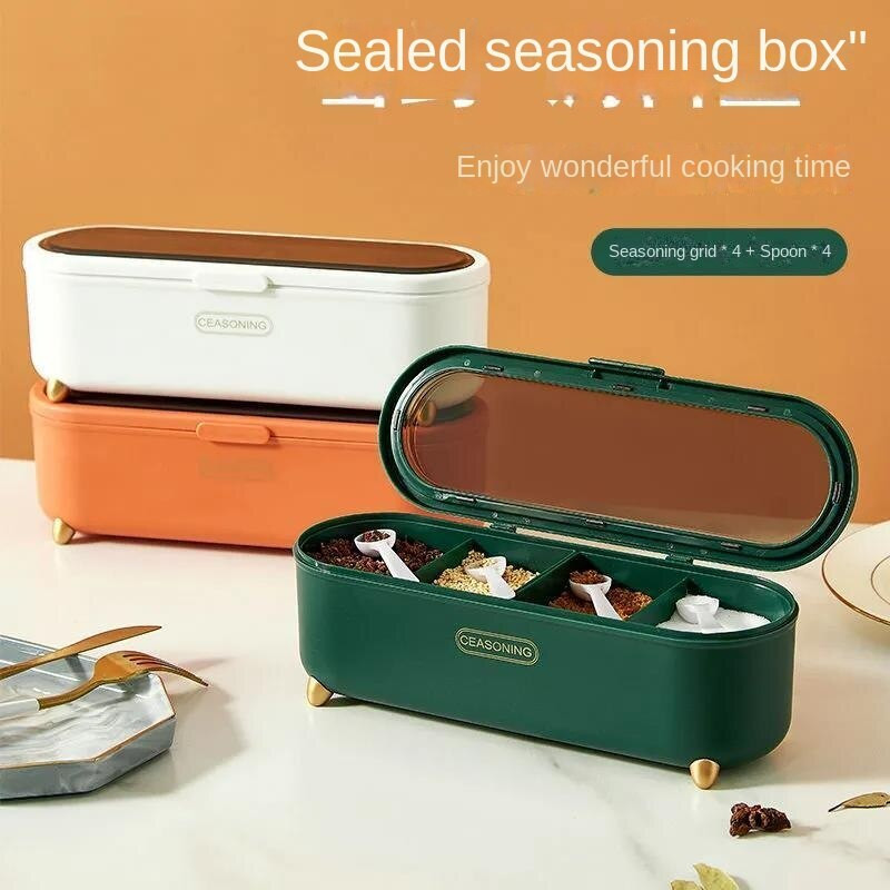 Кутия за подправки Домакинска интегрирана мулти-решетка за подправки Влагоустойчива лъжица за колан Многофункционално кухненско съхранение на подправки