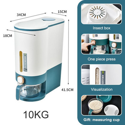 5 kg 10 kg grūdų ryžių dozatorius sandarus plastikinis grūdų kibiras Sauso naminių gyvūnėlių ėdalo konteineris virtuvės ryžių laikymo bakas laikymo dėžutė su puodeliu