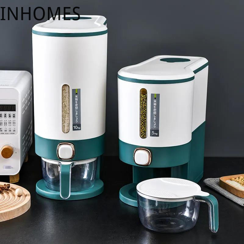 5 kg 10 kg grūdų ryžių dozatorius sandarus plastikinis grūdų kibiras Sauso naminių gyvūnėlių ėdalo konteineris virtuvės ryžių laikymo bakas laikymo dėžutė su puodeliu