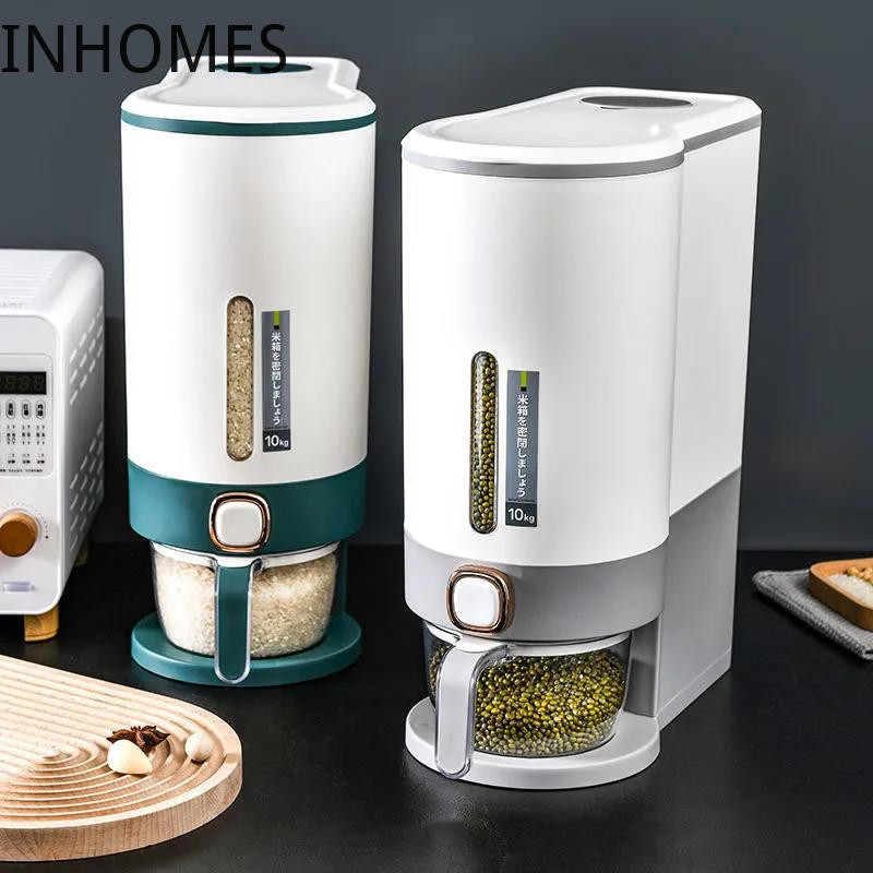 5 kg 10 kg grūdų ryžių dozatorius sandarus plastikinis grūdų kibiras Sauso naminių gyvūnėlių ėdalo konteineris virtuvės ryžių laikymo bakas laikymo dėžutė su puodeliu