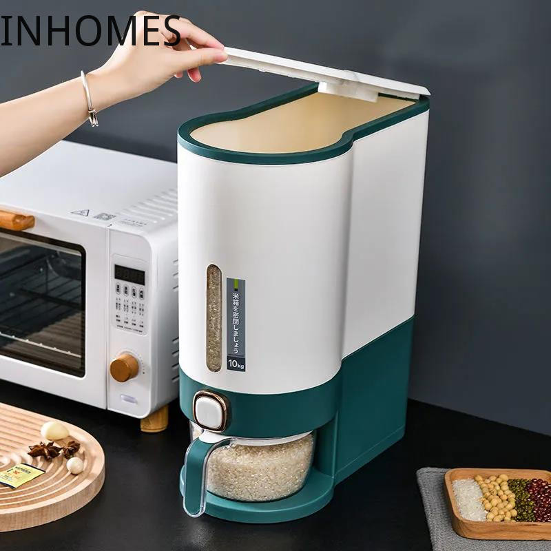 5 kg 10 kg grūdų ryžių dozatorius sandarus plastikinis grūdų kibiras Sauso naminių gyvūnėlių ėdalo konteineris virtuvės ryžių laikymo bakas laikymo dėžutė su puodeliu