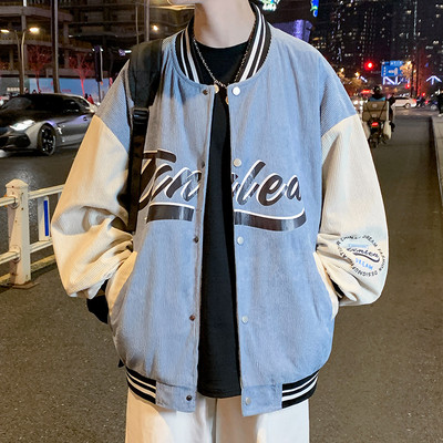 Geacă de baseball pentru bărbați cu imprimeu și închidere cu nasturi