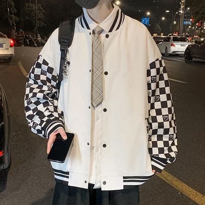 Geacă de baseball pentru bărbați cu imprimeu și închidere cu nasturi