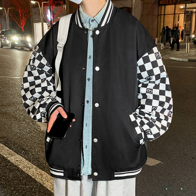 Geacă de baseball pentru bărbați cu imprimeu și închidere cu nasturi