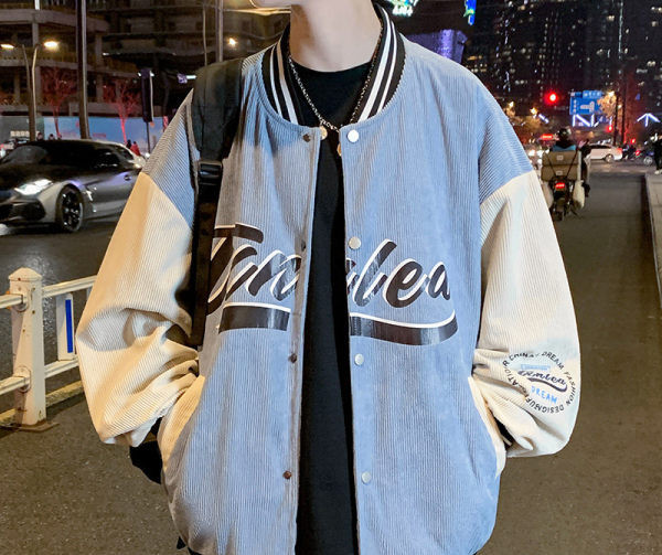 Geacă de baseball pentru bărbați cu imprimeu și închidere cu nasturi