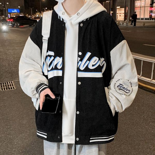 Geacă de baseball pentru bărbați cu imprimeu și închidere cu nasturi