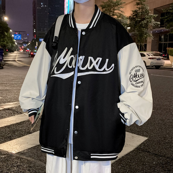Geacă de baseball pentru bărbați cu imprimeu și închidere cu nasturi