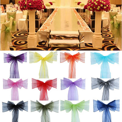 50pcs High Quality Organza Chair Sash Bow for Banquet Wedding Party Event Xmas Decoration Sheer Organza Fabric Supply 18cm*275cm