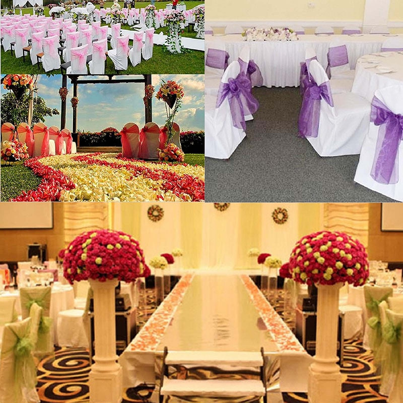 100 vnt. Kėdės varčios Organza kėdės lankai Vestuvių vakarėlio reikmenys Kalėdų Valentino dienos dekoras Permatomas organzos audinys kėdės apdaila