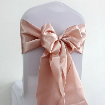 25db Rose Gold szatén szék csípős szárnyak Esküvői szék Szalag pillangós nyakkendők bulirendezvényekhez Hotel bankett dekoráció