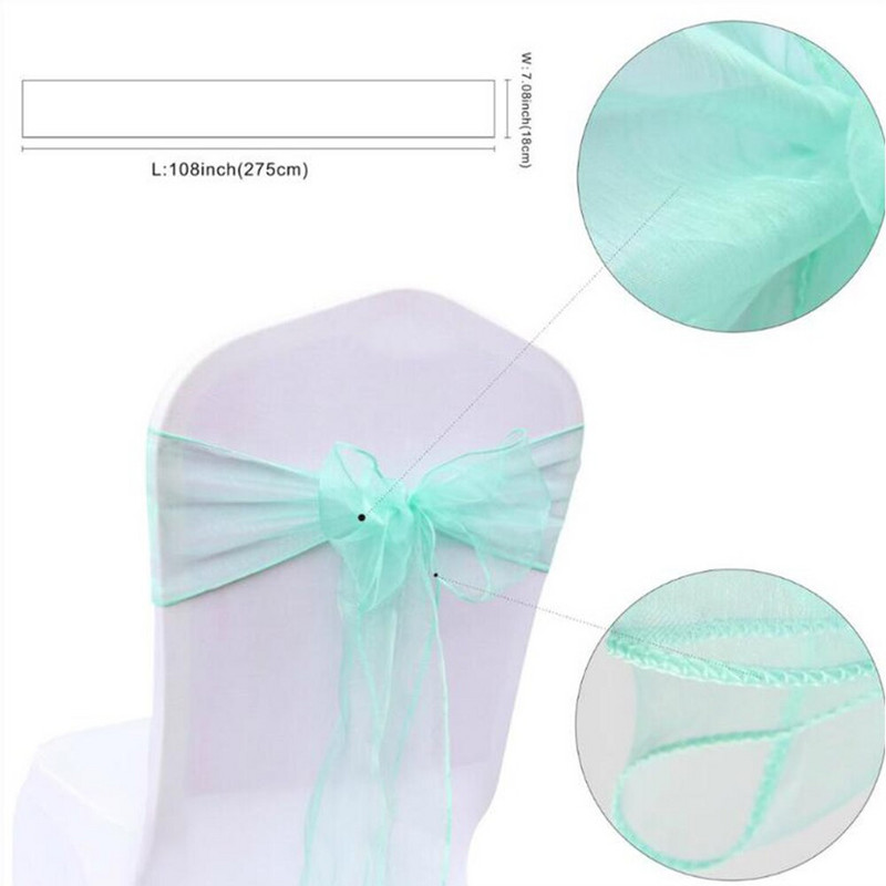 50 vnt. permatomo audinio organza aukštos kokybės kėdžių varčios lankas vestuvinės kėdės mazgas vestuvių vakarėlio renginio banketui