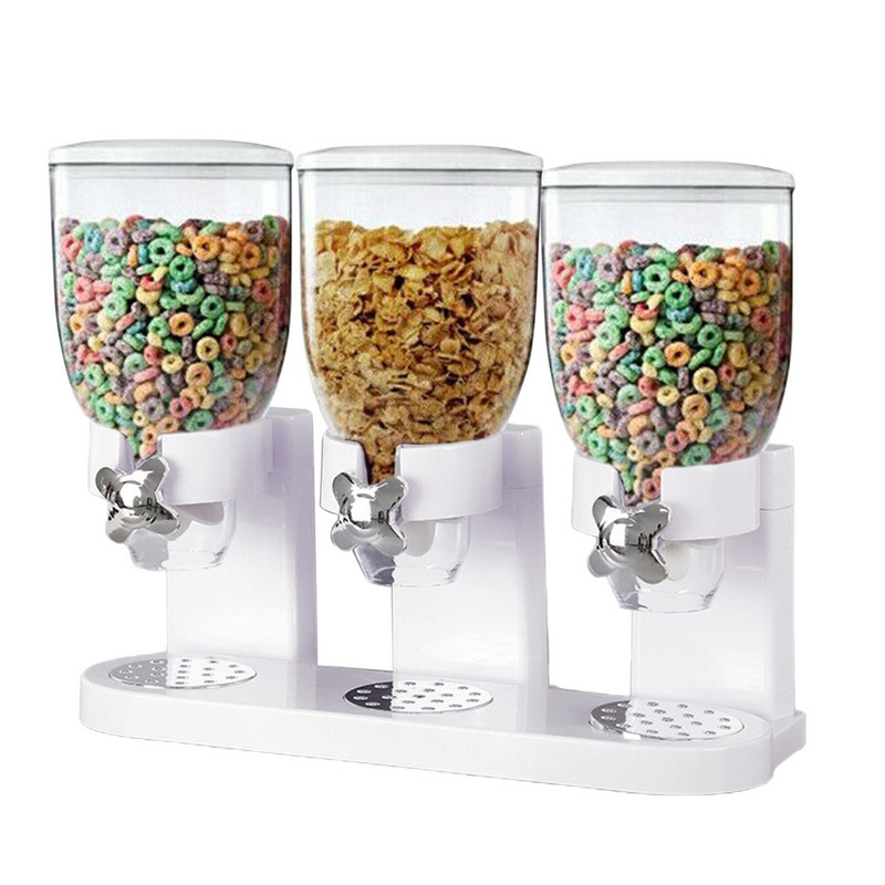 Trigubas grūdų dozatorius sauso maisto dozatorius grūdų skirstytuvas virtuvės stalviršio laikymo talpa saldainių riešutų grūdams