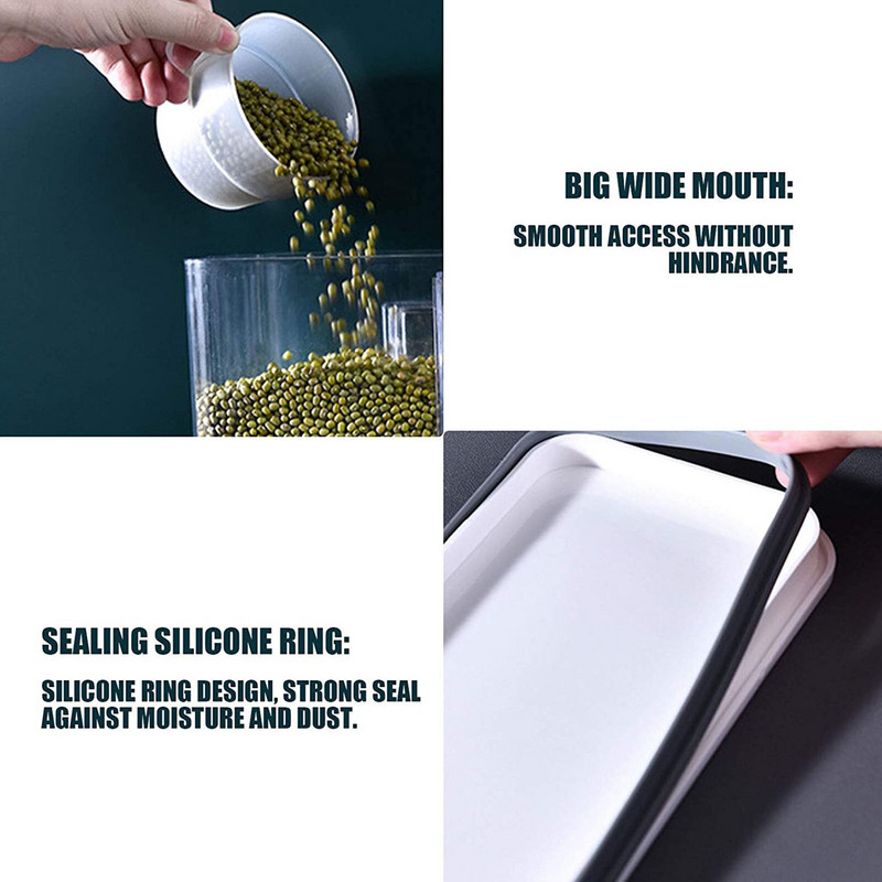 Zidni dozator žitarica Posude za žitarice Skladištenje Hermetički nepropusni dozator riže s 2 rešetke Kanta za zrno Kuhinjska kutija za pohranu hrane za