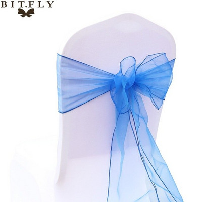 BIT.FLY 25kom/komplet Prozirne navlake za stolicu od organze Tull tkanine Pojasnice Pojasnice Pojasnice Ukrasi za bankete za vjenčanje 20 boja Besplatna dostava