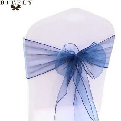 BIT.FLY 25kom/komplet Prozirne navlake za stolicu od organze Tull tkanine Pojasnice Pojasnice Pojasnice Ukrasi za bankete za vjenčanje 20 boja Besplatna dostava