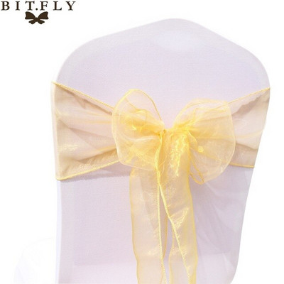 BIT.FLY 25kom/komplet Prozirne navlake za stolicu od organze Tull tkanine Pojasnice Pojasnice Pojasnice Ukrasi za bankete za vjenčanje 20 boja Besplatna dostava