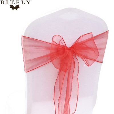 BIT.FLY 25kom/komplet Prozirne navlake za stolicu od organze Tull tkanine Pojasnice Pojasnice Pojasnice Ukrasi za bankete za vjenčanje 20 boja Besplatna dostava