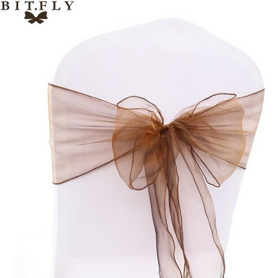 BIT.FLY 25kom/komplet Prozirne navlake za stolicu od organze Tull tkanine Pojasnice Pojasnice Pojasnice Ukrasi za bankete za vjenčanje 20 boja Besplatna dostava