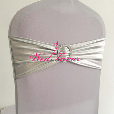 10 buc/50 buc lycra auriu metalic argintiu spandex bandă cu arc pentru scaun cu cataramă rotundă pentru banchet, eveniment, cravată pentru scaun de nuntă