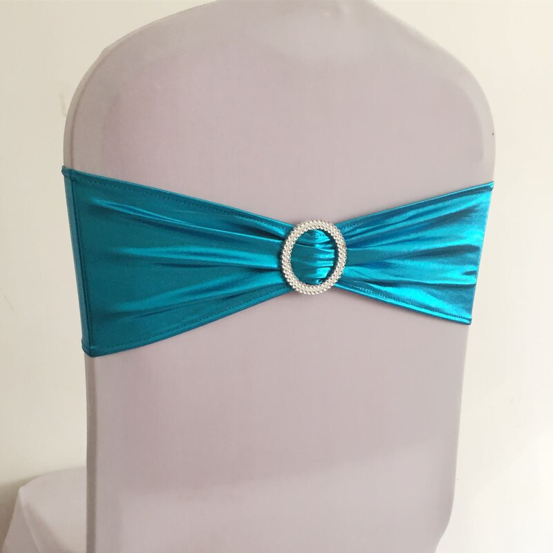 10 buc/50 buc lycra auriu metalic argintiu spandex bandă cu arc pentru scaun cu cataramă rotundă pentru banchet, eveniment, cravată pentru scaun de nuntă