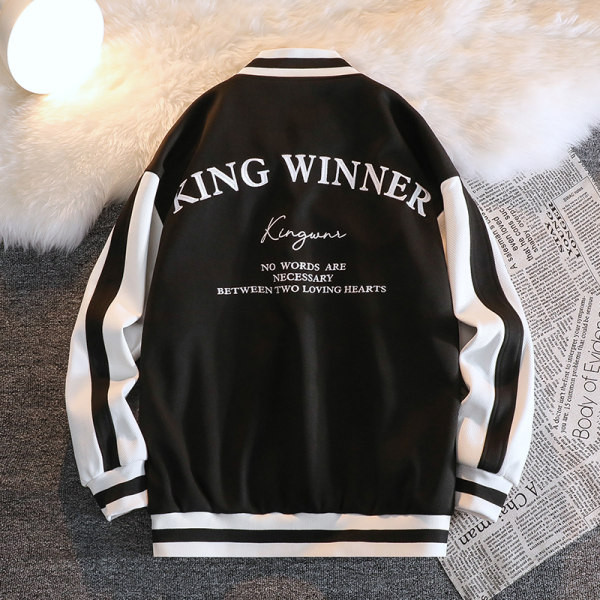Geaca de baseball pentru barbati cu broderie si nasturi
