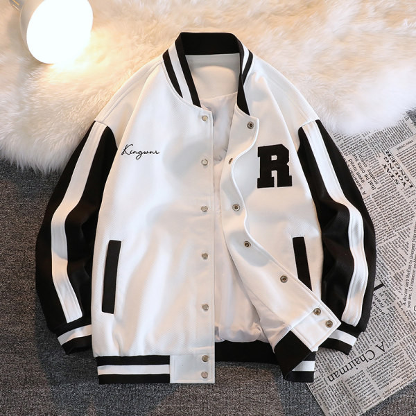 Geaca de baseball pentru barbati cu broderie si nasturi