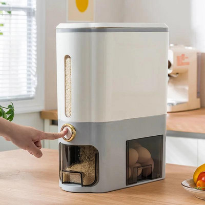 Recipient de bucătărie de 11 kg, cutie de depozitare pentru cereale de orez sigilată cu nano butoi rezistent la umiditate, cutie pentru depozitarea alimentelor, tip de apăsare cu o singură cheie