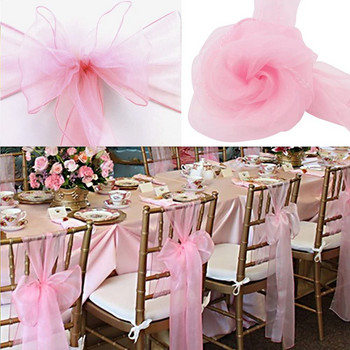 Διακόσμηση Γάμου Organza Chair Sashes Bow For Party Christmas Halloween Hotel Decoration chair (Συσκευασία 50 τμχ ροζ)