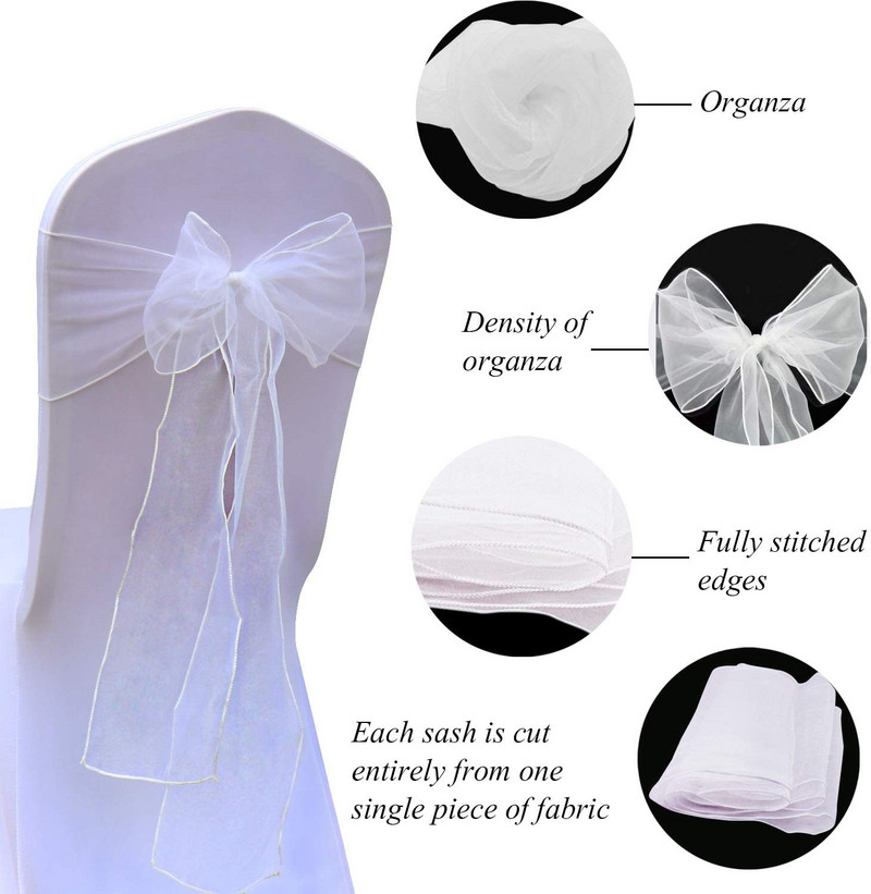 50 vnt organza kėdžių vartelės Kėdės lankai Vestuvių puošmena kėdžių apdangalų vakarėliui Paplūdimio vestuvių papuošalai 18cm X 275cm