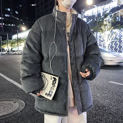 Jachetă de iarnă pentru bărbați de culoare uni, cu fermoar și șireturi cu guler înalt