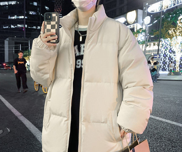 Jachetă de iarnă pentru bărbați de culoare uni, cu fermoar și șireturi cu guler înalt