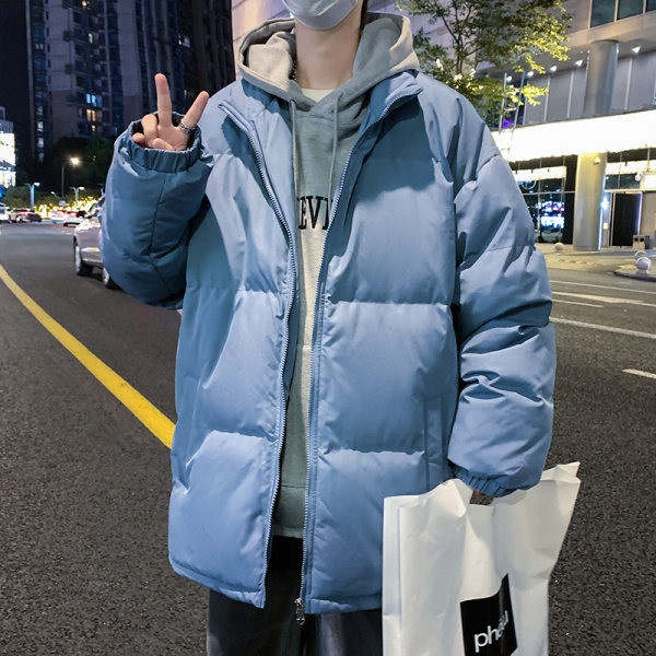 Jachetă de iarnă pentru bărbați de culoare uni, cu fermoar și șireturi cu guler înalt