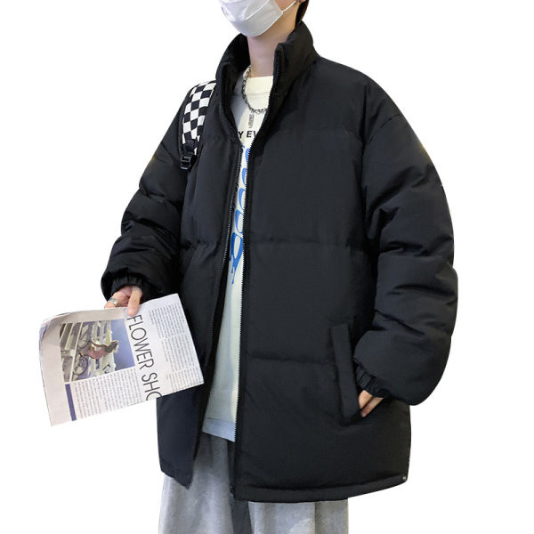 Jachetă de iarnă pentru bărbați de culoare uni, cu fermoar și șireturi cu guler înalt