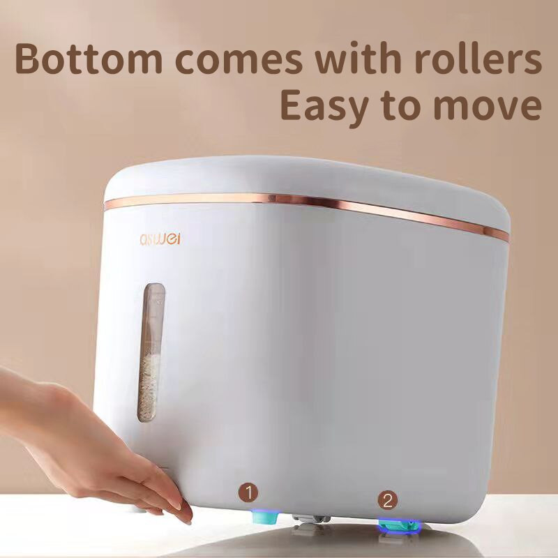 Recipient de depozitare pentru orez de 10 kg, cu roți, dozator de orez sigilat, rezistent la umiditate. Recipient de depozitare din plastic pentru hrana pentru animale de companie.