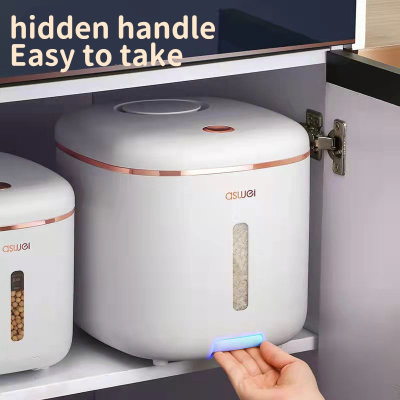 Recipient de depozitare pentru orez de 10 kg, cu roți, dozator de orez sigilat, rezistent la umiditate. Recipient de depozitare din plastic pentru hrana pentru animale de companie.