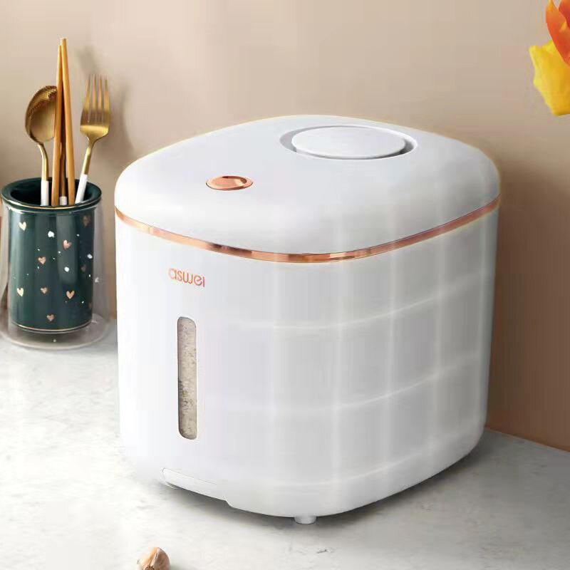 Recipient de depozitare pentru orez de 10 kg, cu roți, dozator de orez sigilat, rezistent la umiditate. Recipient de depozitare din plastic pentru hrana pentru animale de companie.