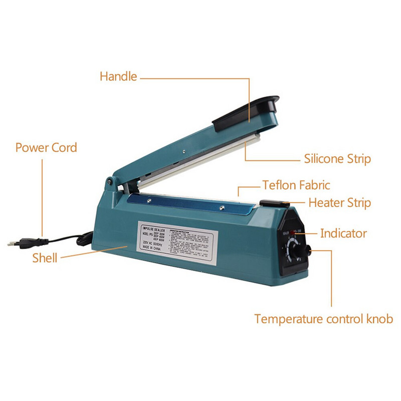 KKmoon 8-inch Impulse Sealer Aparat manual de sigilare termica PE/PP Sigilator de pungi pentru acasa, restaurant, ambalare alimente, unelte de bucatarie