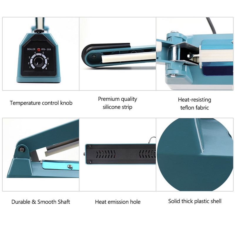 KKmoon 8-inch Impulse Sealer Aparat manual de sigilare termica PE/PP Sigilator de pungi pentru acasa, restaurant, ambalare alimente, unelte de bucatarie