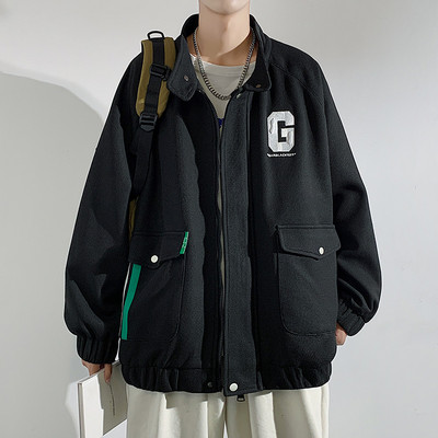 Geaca sport de baseball pentru barbati cu imprimeu si buzunar